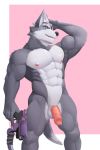  2019 absurd_res anthro canid canine canis digital_media_(artwork) flaccid fur hi_res humanoid_penis jrjresq male mammal muscular nintendo nipples nude open_mouth penis simple_background solo standing star_fox uncut video_games wolf wolf_o&#039;donnell 