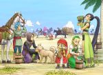  bead_necklace beads blonde_hair blue_eyes blue_hair blue_sky bracelet braid brown_hair bucket camus_(dq11) cloud dog dragon_quest dragon_quest_xi dress drinking earrings facial_hair fingerless_gloves gloves grass green_footwear greig_(dq11) hairband hat hero_(dq11) highres horse horseback_riding jewelry kneeling long_hair martina_(dq11) mustache necklace palm_tree ponytail puffy_sleeves purple_eyes red_headwear riding row_(dq11) senya_(dq11) shinobibe_himika short_shorts shorts sky spiked_hair sylvia_(dq11) tree twin_braids veronica_(dq11) white_hair 