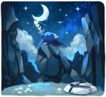  artsy-theo boulder broken_mask cape cliff cloud flower frown grass kirby&#039;s_star_stacker kirby_(series) meta_knight moon signature sky star_(sky) starry_sky sword weapon 