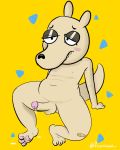  2019 anthro balls blush bodily_fluids cum digital_media_(artwork) erection frankuwu genital_fluids humanoid_penis macropod male mammal marsupial nickelodeon nipples nude pawpads paws penis rocko&#039;s_modern_life rocko_rama simple_background slightly_chubby solo thick_thighs wallaby 