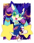 2018 5_fingers anthro belt black_nose blue_fur boots canid canine clothed clothing extyrannomon_(artist) eyelashes fingers footwear fur gloves green_eyes handwear hi_res looking_at_viewer mammal mohawk_(disambiguation) open_mouth polaris ring shoes simple_background solo white_fur young 