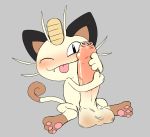  2019 balls big_penis blush digital_media_(artwork) erection foreskin huge_penis male meowth nintendo nude open_mouth penis penis_hug pok&eacute;mon pok&eacute;mon_(species) simple_background solo tongue tongue_out uncut unknown_artist video_games 