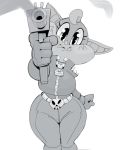  anthro big_eyes black_and_white chiropteran female gun hi_res looking_at_viewer mammal monochrome ranged_weapon simple_background sketch solo sophie_slam vimhomeless weapon white_background 