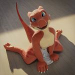  1:1 3d_(artwork) blue_eyes breasts cloth clothing digital_media_(artwork) female flat_chested hi_res invalid_color invalid_tag kobold lizard loincloth model nude reptile ruby_(disambiguation) scalie sitting smile solo veo 