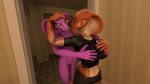  16:9 3d_(artwork) anthro arbok barely_visible_genitalia barely_visible_pussy blue_eyes bottomwear breast_grab breasts clothing cobra digital_media_(artwork) duo fangs female female/female grabbing_from_behind grey_eyes hand_on_breast hand_on_head hi_res inside looking_back midriff nintendo nipples non-mammal_breasts nude pok&eacute;mon pok&eacute;mon_(species) pussy reptile scalie shirt shorts snake topwear video_games 