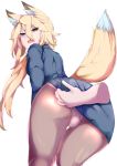  2016 absurd_res animal_humanoid annoyed blonde_hair breasts butt canid canid_humanoid canine canine_humanoid clothed clothing disembodied_hand female fluffy fluffy_tail fox_humanoid fur hair hand_on_butt hi_res humanoid inner_ear_fluff long_hair looking_back mammal mammal_humanoid open_mouth panties portrait simple_background solo tan_fur three-quarter_portrait translucent translucent_hair underwear white_background white_fur yukusasu 