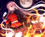  bandage blush ecu8080 eyepatch fate/grand_order fate_(series) fire florence_nightingale gloves long_hair moon night pink_hair red_eyes skirt stars 