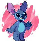  2019 4_fingers alien alternate_form black_eyes blue_claws blue_fur blue_nose blue_pawpads chest_tuft claws digital_drawing_(artwork) digital_media_(artwork) disney experiment_(lilo_and_stitch) fingers fur gesture head_tuft hi_res kaijubones lilo_and_stitch looking_at_viewer notched_ear outline pawpads smile solo standing stitch_(lilo_and_stitch) tuft waving 