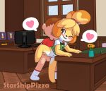  animal_crossing anthro anthro_penetrated balls bell blush bodily_fluids bottomless canid canine canis clothed clothing domestic_dog emoji english_text female female_penetrated from_behind_(disambiguation) fur genital_fluids hair hi_res human human_on_anthro human_penetrating human_penetrating_anthro interspecies isabelle_(animal_crossing) male male/female male_penetrating mammal nintendo open_mouth penetration penis pictographics pussy raised_leg sex shih_tzu smile starshippizza text tongue topwear toy_dog vaginal vaginal_penetration video_games villager_(animal_crossing) white_fur yellow_fur 