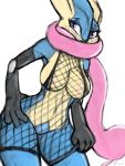  anthro blush clothed clothing evilymasterful featureless_crotch female fishnet greninja nintendo pok&eacute;mon pok&eacute;mon_(species) solo standing video_games wide_hips 