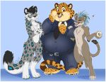  &lt;3 2018 anthro barefoot benjamin_clawhauser blue_eyes blue_hair brown_eyes cheetah citrinelle claws clothed clothing crossed_arms digital_media_(artwork) dipstick_tail disney doughnut eyes_closed featureless_crotch felid feline food fur hair hi_res holding_food holding_object inner_ear_fluff leg_markings mammal markings multicolored_tail nude on_one_leg open_mouth pantherine police_uniform simple_background smile snow_leopard socks_(marking) spots spotted_fur standing teeth toe_claws tongue uniform zootopia 
