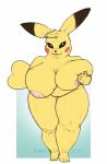  2019 4_toes 5_fingers abstract_background anthro anthrofied bedroom_eyes big_breasts black_eyes blankwolf breasts cleft_tail curvaceous dipstick_ears female fingers fringe fur half-closed_eyes hi_res holding_breast huge_breasts huge_thighs multicolored_ears nintendo pikachu plantigrade pok&eacute;mon pok&eacute;mon_(species) seductive short short_stack slightly_chubby thick_thighs toes tuft video_games 