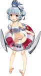  1girl blue_hair blue_swimsuit dixie_cup_hat double_bun hat hat_ribbon innertube kantai_collection lifebuoy little_blue_whale_(kantai_collection) machinery military_hat official_art ribbon samuel_b._roberts_(kantai_collection) short_hair swimsuit whale white_headwear yellow_eyes zeco 