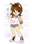  2019 4_toes 5_fingers anthro brown_eyes brown_hair canid canine canis clothed clothing digital_media_(artwork) domestic_dog female fingers hair mammal pink_nose simple_background solo standing toes wolflady 