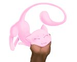  ^_^ chin_hold closed_eyes disembodied_limb fatmanass floating full_body gen_1_pokemon hands highres holding holding_pokemon legendary_pokemon mew petting pink_skin pokemon pokemon_(creature) pokemon_(game) pov simple_background smile solo_focus white_background 