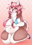  &lt;3 2019 anthro big_breasts bikini bottle bottomless breasts brown_fur brown_nose bubble canid canine clitoris clothed clothing female flip_flops footwear fur hair hi_res mammal multi_nipple neck_tuft nipples overweight pink_eyes pink_hair pink_nipples pink_pussy pink_tongue pussy sandals sitting solo swimwear tongue tongue_out tuft vivyx voluptuous white_fur 
