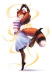  2019 anthro barefoot black_nose breasts brown_hair canid canine clothed clothing digital_media_(artwork) female fox fur goldendruid hair hi_res mammal orange_fur simple_background solo white_background yellow_eyes 