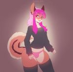  anthro bulge canid canine clothed clothing crossdressing girly hi_res legwear male mammal smile solo standing suelix thigh_highs underwear wide_hips 