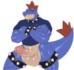  anthro balls big_balls big_penis clothing crossed_arms erection feraligatr humanoid_penis klent male muscular muscular_male nintendo penis pok&eacute;mon pok&eacute;mon_(species) solo thick_thighs tight_clothing vein video_games 