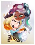  2019 animal_humanoid armwear beauty_mark cephalopod cephalopod_humanoid clothing crown dark_skin duo eyes_closed female fingerless_gloves gloves green_eyes handwear hi_res hug humanoid inkling marina_(splatoon) marine marine_humanoid mollusk mollusk_humanoid nikogeyer nintendo octarian octoling off_the_hook_(splatoon) pearl_(splatoon) smile splatoon tentacle_hair tentacles video_games 