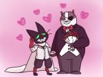  &lt;3 2019 4:3 anthro badger badgerclops black_fur bottomwear clothing domestic_cat duo eye_patch eyewear felid feline felis fur hand_holding humanoid_hands male male/male mammal mao_mao mao_mao_heroes_of_pure_heart mustelid musteline pants rubencondrai shirt slightly_chubby suit topwear white_fur 