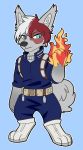  2018 anthro canid canine canis citrinelle clothed clothing digital_media_(artwork) domestic_dog fire heterochromia male mammal my_hero_academia simple_background solo todoroki_shouto 