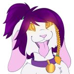  1:1 2019 alpha_channel anthro braided_hair buckteeth collar digital_media_(artwork) fightmeatpax fur hair hypnosis lagomorph leporid long_ears male mammal mind_control multicolored_hair open_mouth orange_hair pink_nose pink_tongue ponytail purple_hair rabbit reggie_the_bunny simple_background solo spiral_eyes teeth tongue tongue_out transparent_background two_tone_hair white_fur 