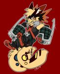  2018 anthro canid canine citrinelle clothed clothing digital_media_(artwork) katsuki_bakugou male mammal my_hero_academia red_eyes simple_background solo 