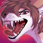  1:1 2018 black_lips brown_hair brown_nose canid canine citrinelle digital_media_(artwork) fur hair lips mammal open_mouth red_eyes simple_background solo teeth tongue white_fur 