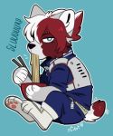  2018 anthro blue_background canid canine canis citrinelle digital_media_(artwork) domestic_dog eating male mammal my_hero_academia simple_background sitting solo todoroki_shouto 