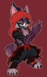  2018 4_toes anthro black_nose canid canine citrinelle clothed clothing digital_media_(artwork) hair male mammal my_hero_academia red_background red_hair simple_background solo toes 