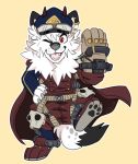  2018 4_toes 5_fingers canid canine citrinelle clothed clothing digital_media_(artwork) fingers fur grey_nose hair mammal my_hero_academia open_mouth simple_background smile solo teeth toes tongue white_fur white_hair yellow_background 
