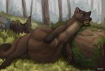  abdominal_bulge brown_fur claws day difetra fangs feral feral_pred forest forked_tongue fur hi_res lying mammal marten moss mustelid musteline on_side open_mouth oral_vore orange_eyes outside pawpads pine_marten quadruped reptile rock scalie snake tongue tongue_out tree vore 