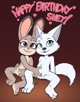  &lt;3 absurd_res anthro anthro_on_anthro black_nose blue_eyes canid canine cheek_tuft cub dipstick_ears disney duo english_text female female/female fingering fingering_self fur fur_tuft grey_fur head_tuft hi_res lagomorph leporid mammal masturbation multicolored_ears nude open_mouth pink_nose purple_eyes pussy rabbit smile soulcentinel spread_legs spreading text tuft vaginal vaginal_fingering vaginal_masturbation young zootopia 