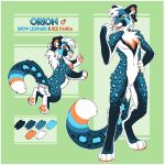  2018 ailurid anthro blue_fur citrinelle digital_media_(artwork) felid feral fur hi_res hybrid leopard male mammal model_sheet open_mouth orange_eyes pantherine red_panda simple_background solo spots spotted_fur teeth tongue 