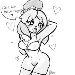  &lt;3 1:1 2019 animal_crossing anthro black_and_white blush bottomless breasts canid canine canis clothed clothing domestic_dog female fur hair hi_res isabelle_(animal_crossing) legwear mammal monochrome nintendo open_mouth pandaischub pussy shih_tzu simple_background solo toy_dog video_games 