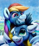  2019 ambiguous_gender duo equid equine feral friendship_is_magic grin hi_res mammal my_little_pony outside pterippus rainbow_dash_(mlp) signature smile soarin_(mlp) tsitra360 wings wonderbolts_(mlp) 