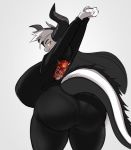 2018 anthro big_breasts big_butt black_hair black_skin breasts butt clothed clothing demon_gal_(holloww) digital_media_(artwork) dragon female hair hi_res horn long_hair looking_at_viewer multicolored_hair multicolored_skin scalie simple_background smile solo standing thick_thighs two_tone_hair two_tone_skin white_hair white_skin yellow_eyes 