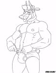  2019 animated anthro backwards_hat balls_outline black_and_white briefs bulge canid canine canis clothing collar dobermann domestic_dog evan_(kihu) hair kihu looking_at_viewer male mammal monochrome muscular muscular_male navel nipple_piercing nipples pecs piercing pinscher solo tailwag tongue tongue_out underwear url 