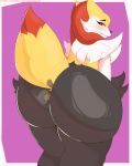 2019 4:5 absurd_res anthro anthrofied bent_over big_butt blush braixen butt canid canine female hair hi_res huge_butt hyper hyper_butt inner_ear_fluff looking_back maharen mammal nintendo orange_eyes pok&eacute;mon pok&eacute;mon_(species) presenting presenting_hindquarters raised_tail rear_view red_nose shoulder_tuft simple_background solo thick_thighs video_games wide_hips 
