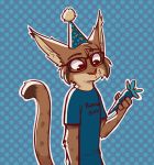  2019 ambiguous_gender anthro birthday blue_background carrot cheek_tuft clothed clothing dipstick_tail dotted_background ear_tuft elbow_tufts english_text eyewear facial_markings felid feline food fuel_(artist) fur glasses hat head_markings head_tuft headgear headwear hi_res holding_object lynx mammal markings multicolored_tail party_hat pattern_background plant simple_background solo spots spotted_fur text theblueberrycarrots_(character) tuft vegetable 