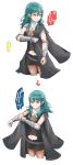  1girl black_shorts blue_eyes blue_hair byleth byleth_(female) closed_mouth fire_emblem fire_emblem:_three_houses medium_hair navel robaco shorts simple_background twitter_username white_background 
