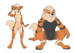  2019 3_toes animal_genitalia anthro arcanine balls barefoot black_fur black_nose blonde_hair breasts duo ear_piercing eyewear female fur genital_piercing glasses growlithe hair larger_male male multicolored_fur muscular muscular_male navel nintendo nipples nude open_mouth orange_fur paws piercing pok&eacute;mon pok&eacute;mon_(species) sheath simple_background size_difference small_breasts smaller_female smile standing tan_fur teeth toes tongue video_games white_background zaush 