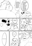  2019 anthro ashigara belly blush clothed clothing comic english_text gouryou hard_translated hi_res male mammal monochrome moritaka overweight overweight_male quanjiang suid suina sus_(pig) text tokyo_afterschool_summoners ursid video_games wild_boar 