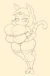  2018 animal_crossing ankha_(animal_crossing) anthro areola bandage bangs big_breasts big_butt breasts butt clothed clothing domestic_cat eyelashes felid feline felis female hi_res huge_breasts mammal monochrome nintendo no_pupils purple_yoshi_draws sepia sketch standing thick_thighs toes uraeus video_games 