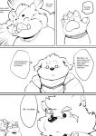  2019 alp_(tas) anthro belly canid canine canis chernobog clothed clothing comic cu_sith_(tas) demon domestic_dog english_text giant_panda gouryou hard_translated hi_res horn humanoid_hands male mammal monochrome moritaka overweight overweight_male quanjiang suid suina sus_(pig) text tokyo_afterschool_summoners ursid video_games wild_boar 