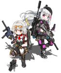  2girls assault_rifle backpack bag boots bullpup cellphone desert_tech_mdr drone exoskeleton fatkewell flip_phone girls_frontline gloves grin gun highres kriss_vector mdr_(girls_frontline) multiple_girls phone rifle smile submachine_gun tactical_clothes tom_clancy&#039;s_the_division_2 vector_(girls_frontline) weapon 