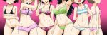  5girls 6+girls :d :p :q arm_behind_back arm_grab arm_up armpits arms_behind_back ass ass_visible_through_thighs back bangs black_bra black_eyes black_hair black_panties black_ribbon blue_bra blue_hair blue_panties blush bow bow_bra bow_panties bra breasts brown_eyes brown_hair butt_crack c-string cleavage closed_mouth crotch_seam facing_viewer fang finger_licking freckles frilled_bra frilled_panties frills from_behind girls_und_panzer glasses gradient gradient_background green_bra green_panties groin hair_ribbon hair_tie_in_mouth hands_in_hair head_out_of_frame head_tilt leaning_to_the_side licking light_frown long_hair lowleg lowleg_panties maruyama_saki medium_breasts micro_bra mouth_hold multiple_girls nana_(manaita_koumuten) navel oono_aya open_mouth panties pink_background pink_bra pink_panties purple_bra purple_panties ribbon round_eyewear sakaguchi_karina sawa_azusa short_hair side-by-side skin_fang skindentation small_breasts smile standing striped striped_bra striped_panties thigh_gap thighs tongue tongue_out underwear underwear_only utsugi_yuuki v vertical-striped_bra vertical-striped_panties vertical_stripes yamagou_ayumi 