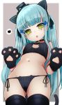  1girl animal_ears bangs bell bell_choker black_bra black_legwear black_panties bra cat_cutout cat_ear_panties cat_ears cat_lingerie cat_tail choker commentary_request cowboy_shot eyebrows_visible_through_hair facial_mark fake_animal_ears girls_frontline gloves green_eyes hat highres hk416_(girls_frontline) izuoku lingerie long_hair looking_at_viewer meme_attire mini_hat navel open_mouth panties paw_gloves paws side-tie_panties solo tail thighhighs underwear underwear_only younger 