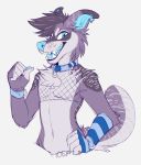  2018 5_fingers anthro blue_lips blue_nose canid canine citrinelle collar digital_media_(artwork) ear_piercing ear_ring fingers hi_res lips male mammal piercing simple_background solo 